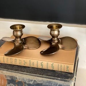 Vintage brass propeller candle holders